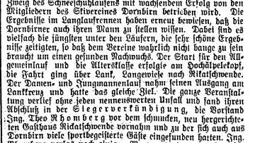 Bericht über das Vereins-Skirennen des Skivereins Dornbirn im Vorarlberg Volksblatt vom 22. Jänner 1930.